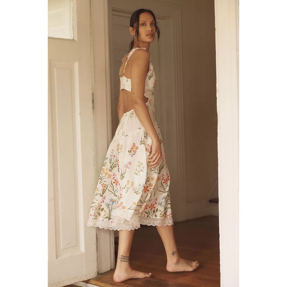 New Anthropologie Open-Back Drop-Waist Midi Dress sz small - Picture 2 of 10